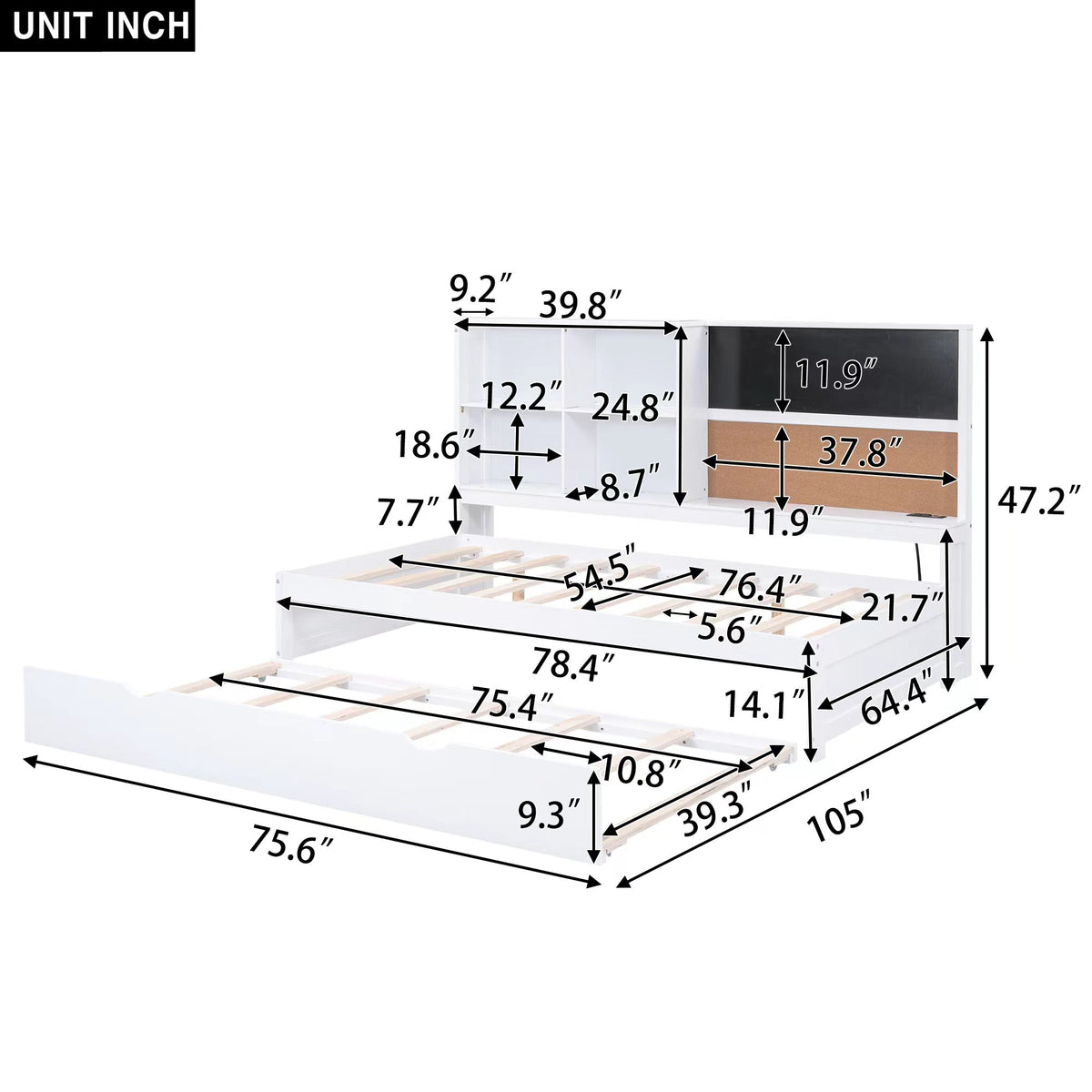 Full Daybed with Storage Drawers White