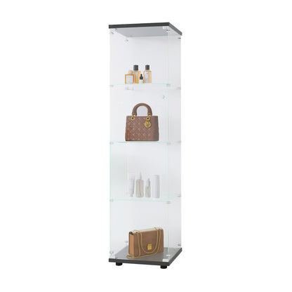 4-Layer Black Glass Display Cabinet with Doors