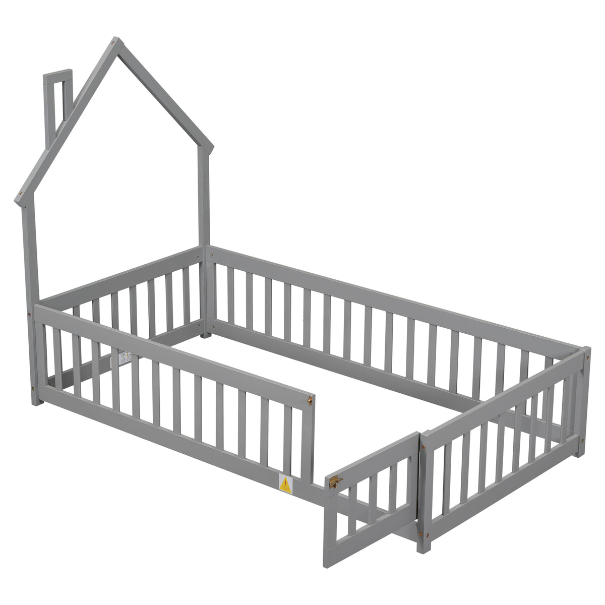 Twin House Bed with Fence Gray
