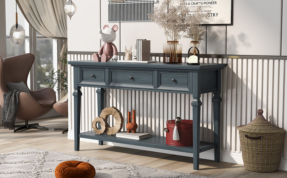 Navy Wood Console Table with Drawers