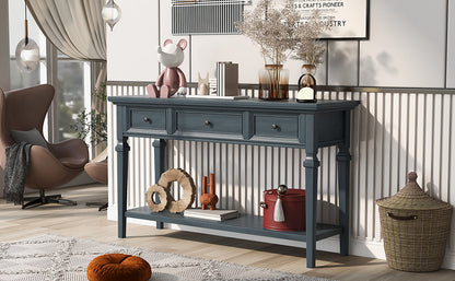 Navy Wood Console Table with Drawers