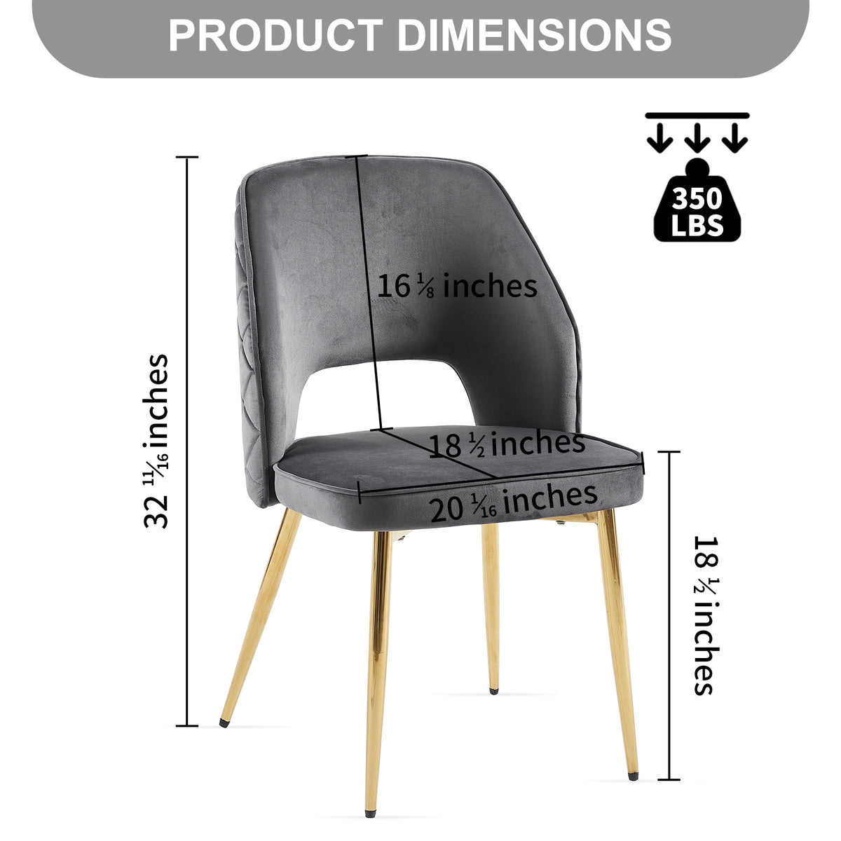 Grey Velvet Dining Chair Set (4 pcs) – Gold Legs