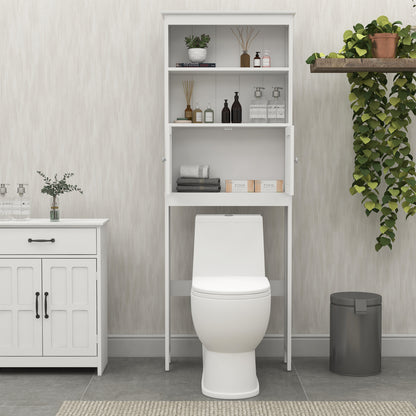 2-Tier Over-Toilet Storage Cabinet – Wood Finish Bathroom Spacesaver with 2 Doors