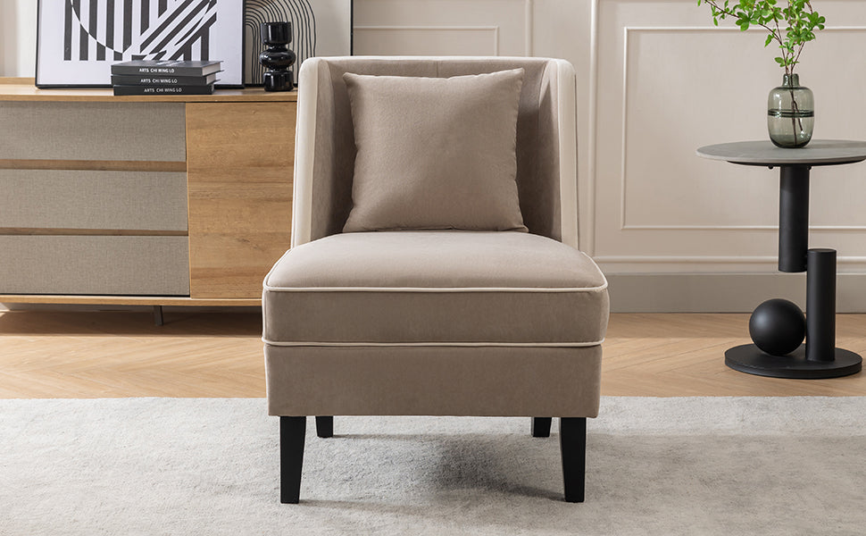Velvet Wingback Accent Chair – Tan & Cream