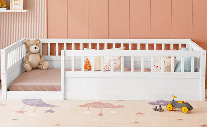 Wood Floor Twin Bed with Fence White