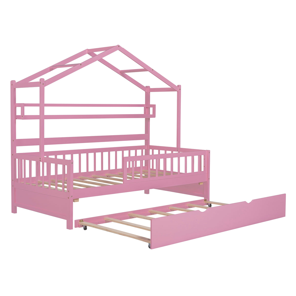 Twin House Bed with Trundle Pink