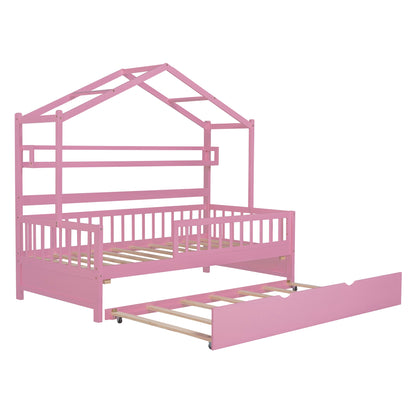 Twin House Bed with Trundle Pink
