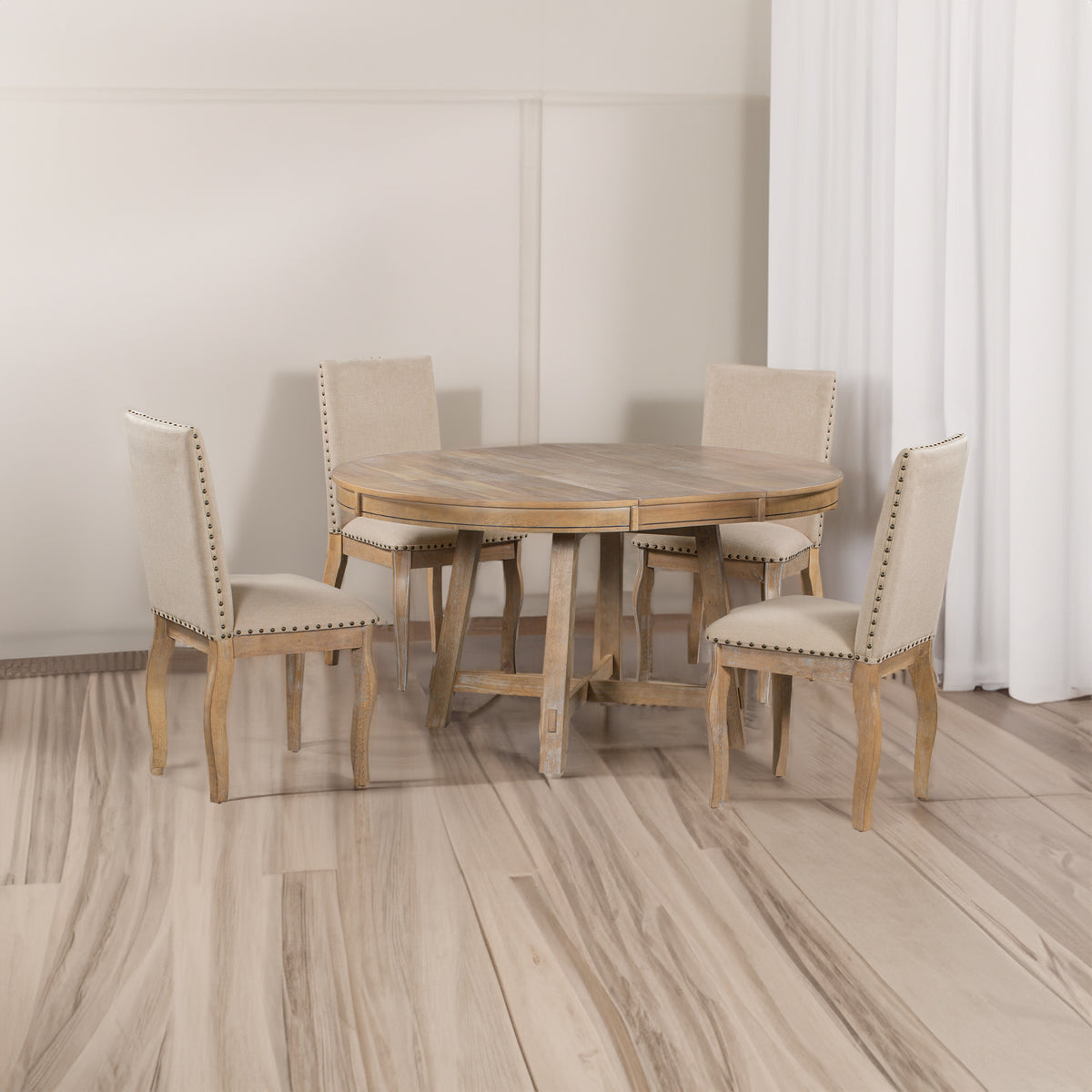 5-Piece Dining Set with Round Table Wood Wash