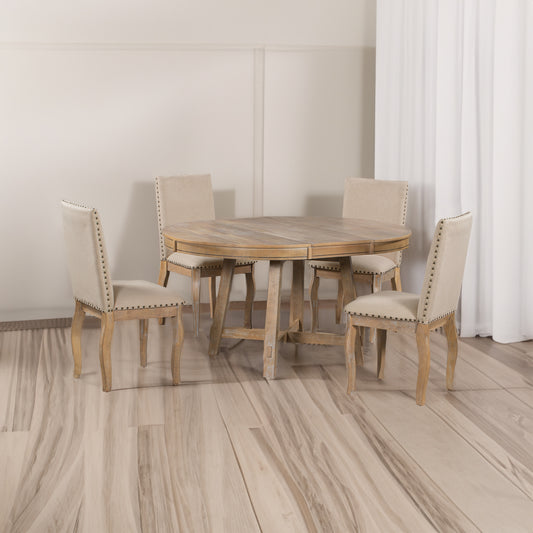 5-Piece Dining Set with Round Table Wood Wash