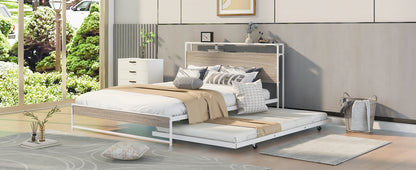 Metal Platform Bed with USB Ports Brown