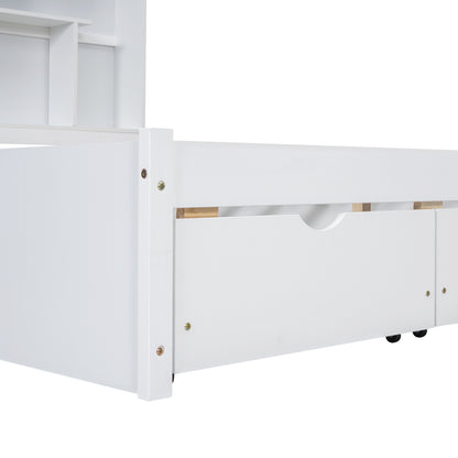 Full Platform Bed with Storage Headboard White