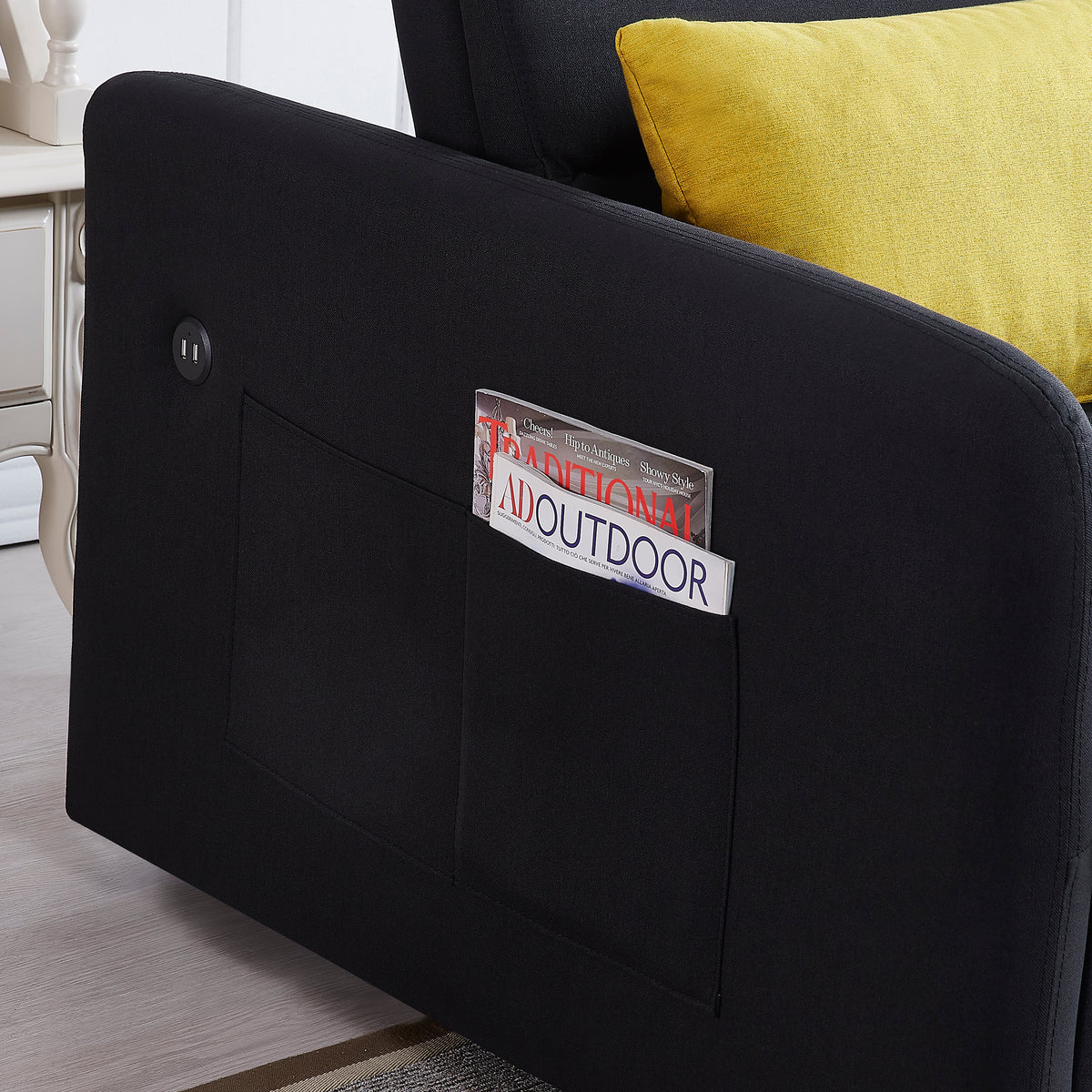 Black Fabric Convertible Sofa Bed – Twin Size Sleeper