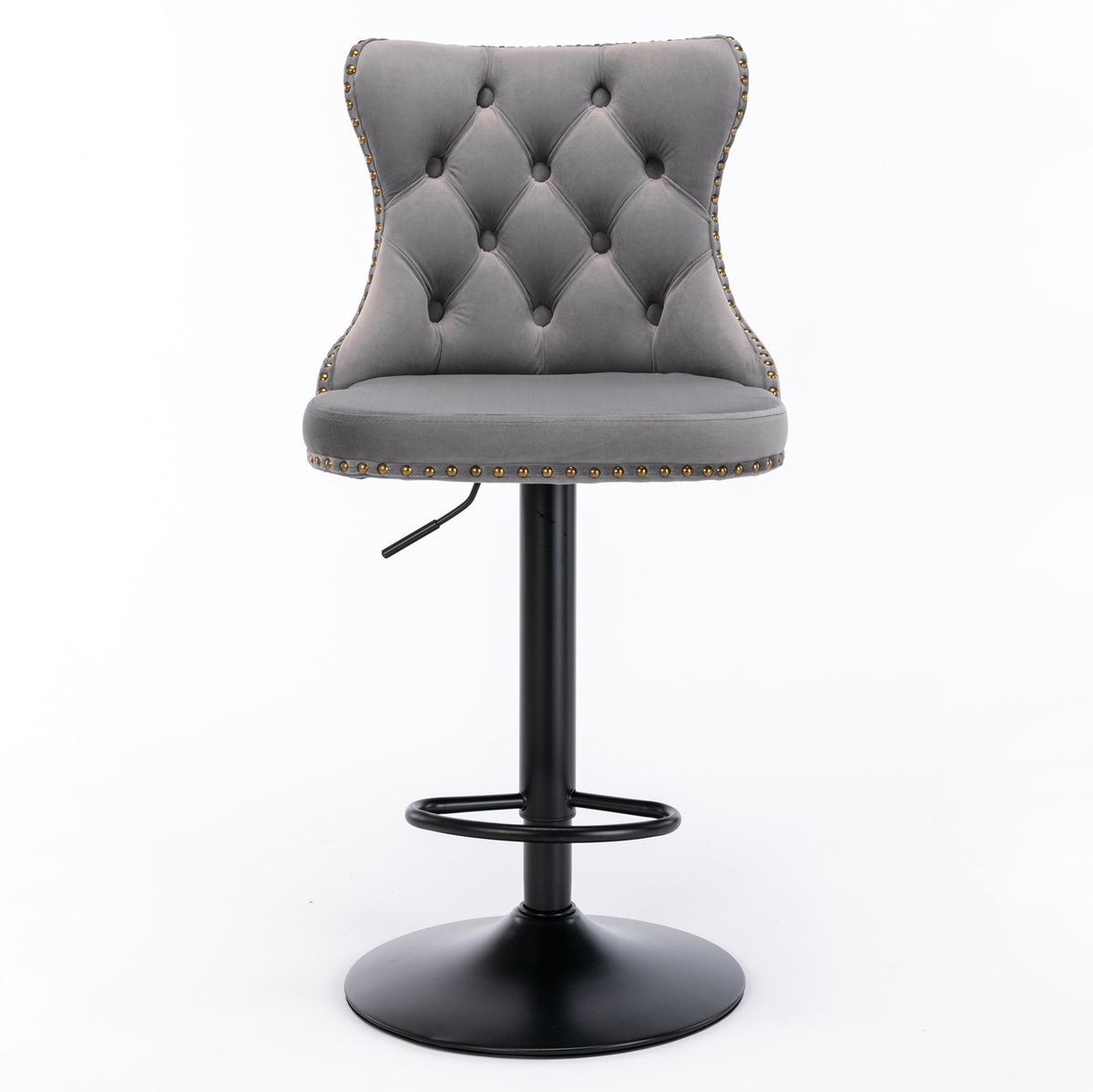 Swivel Velvet Bar Stool Set (2 pcs) – Gray