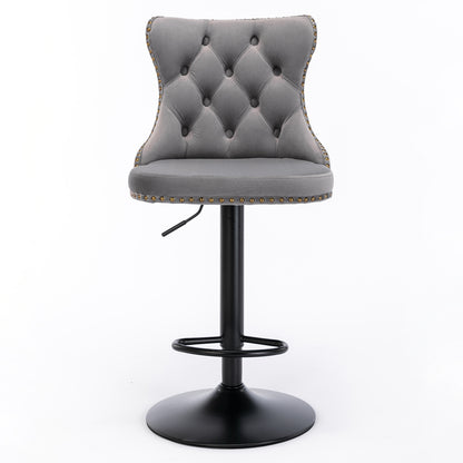 Swivel Velvet Bar Stool Set (2 pcs) – Gray