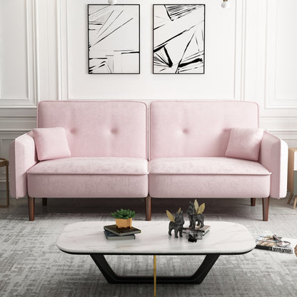 Pink Velvet Convertible Sofa Bed – Wood Legs