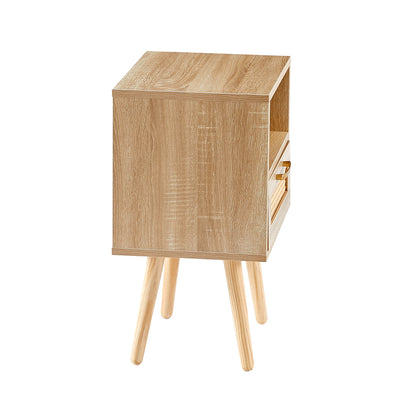 Rattan End Table with Drawer Natural Finish