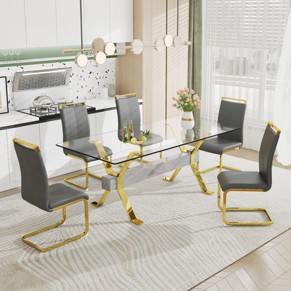 Glass Dining Table with Gold Metal Legs