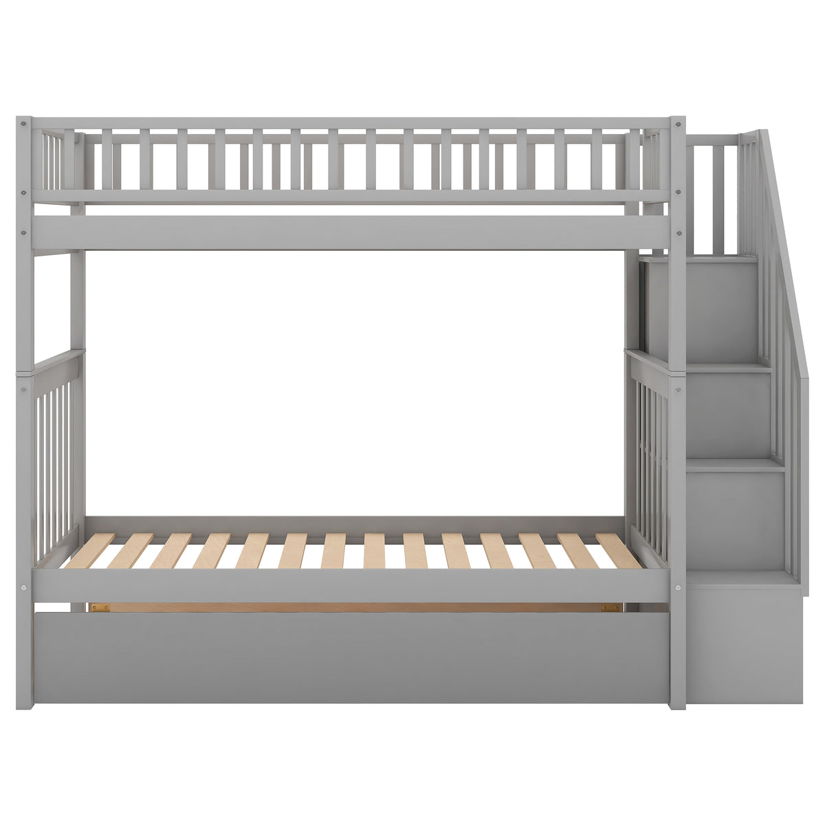 Twin Over Twin Bunk Bed with Trundle Gray
