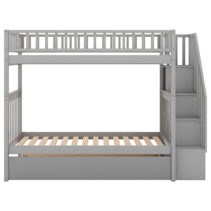 Twin Over Twin Bunk Bed with Trundle Gray
