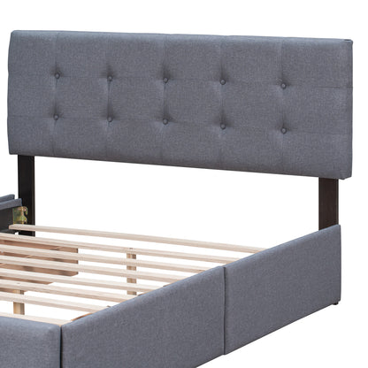 Linen Upholstered Platform Bed with Drawers Dark Gray