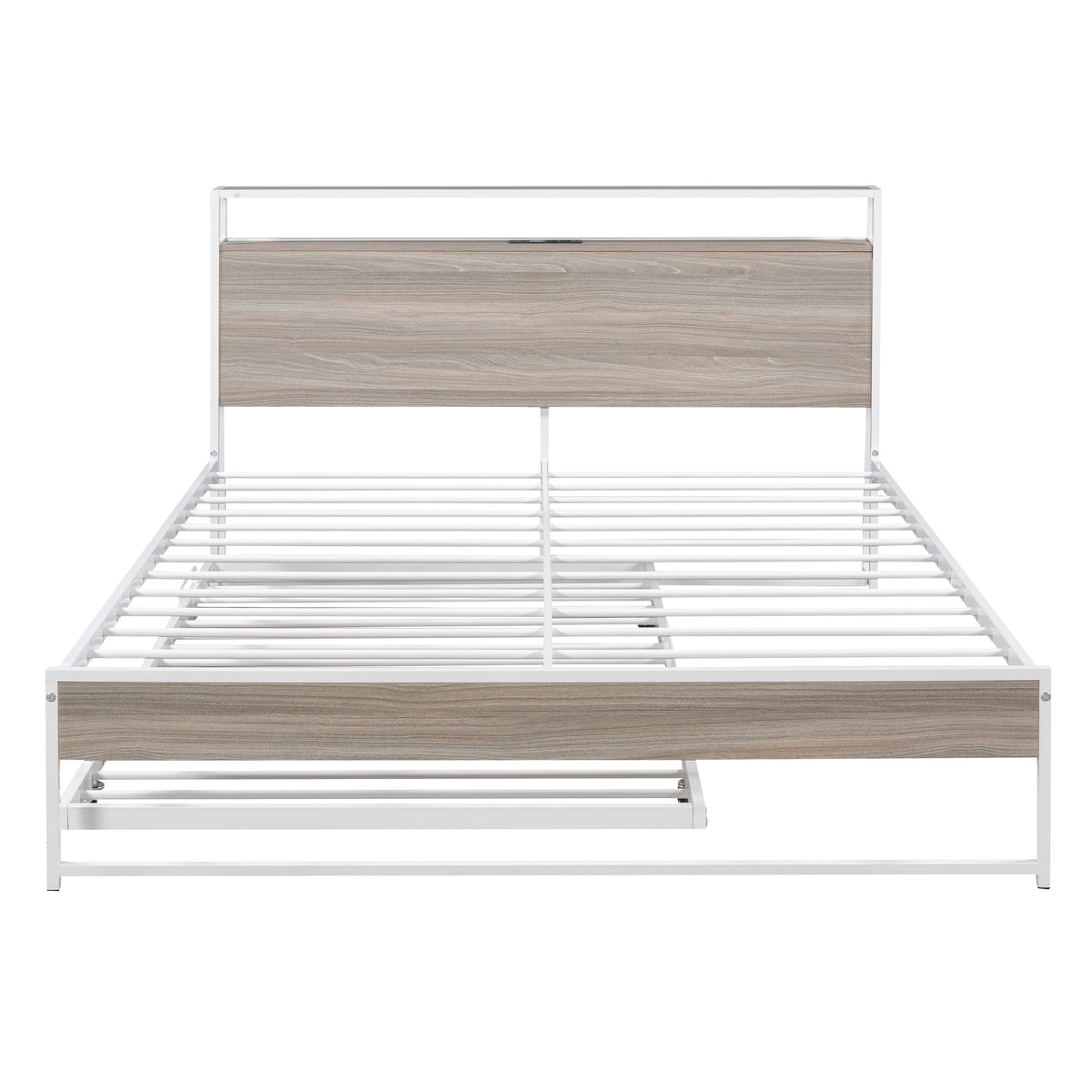 Metal Platform Bed with USB Ports Brown