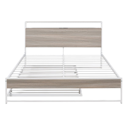 Metal Platform Bed with USB Ports Brown