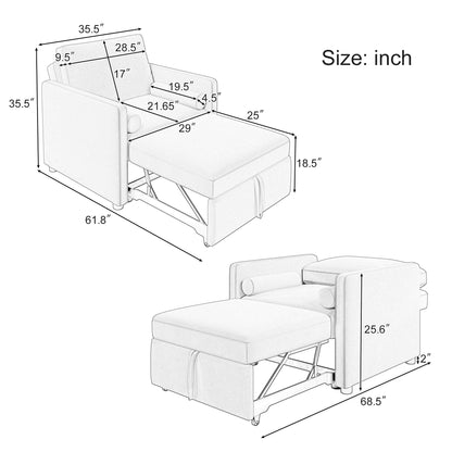 3-in-1 Sleeper Chair Bed Linen Tan