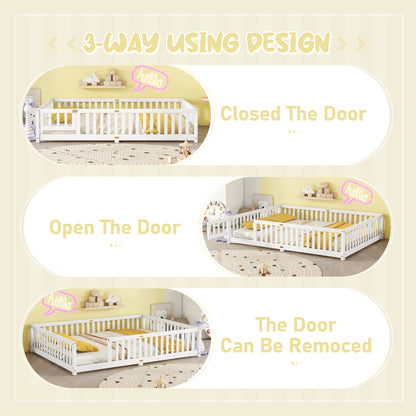 Kids Safety Floor Bed – White Guardrail Edition