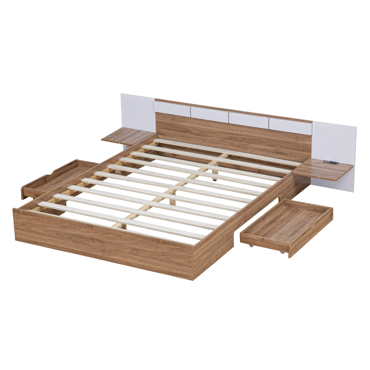 Queen Platform Bed with USB Ports Natural