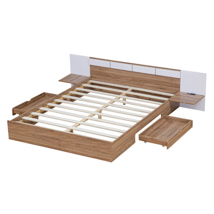 Queen Platform Bed with USB Ports Natural