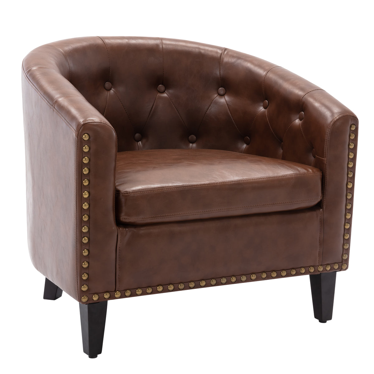 PU Leather Barrel Club Chair – Tufted Lounge Design