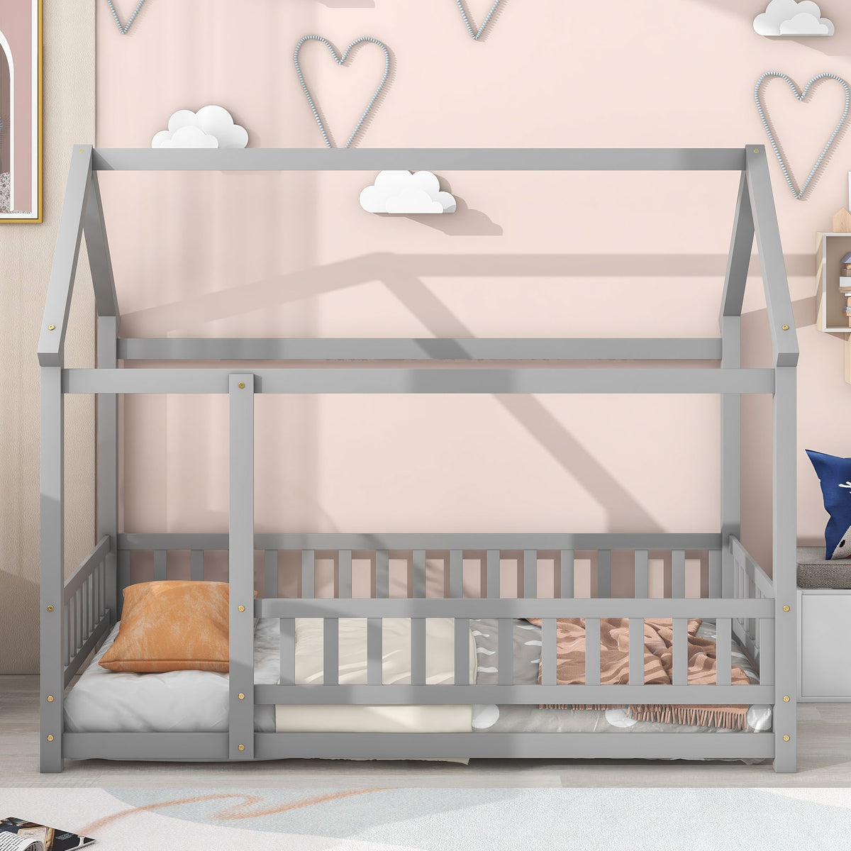 Twin Floor Bed Grey