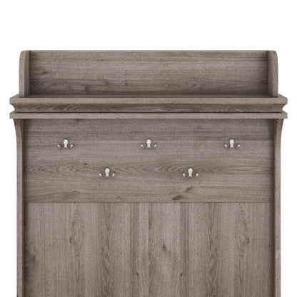Oak Hall Tree with Hooks, Shelves, and Storage Bench