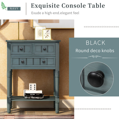 Slim Console Table with Drawers Navy Finish