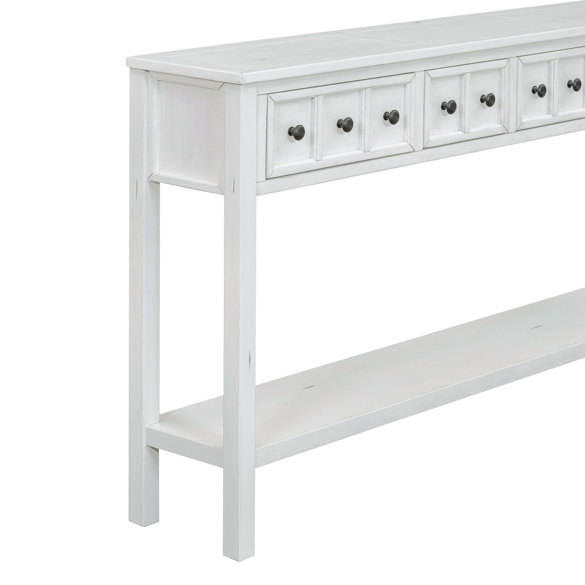 Rustic Entryway Console Table with Drawers Antique White