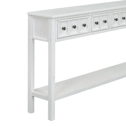 Rustic Entryway Console Table with Drawers Antique White