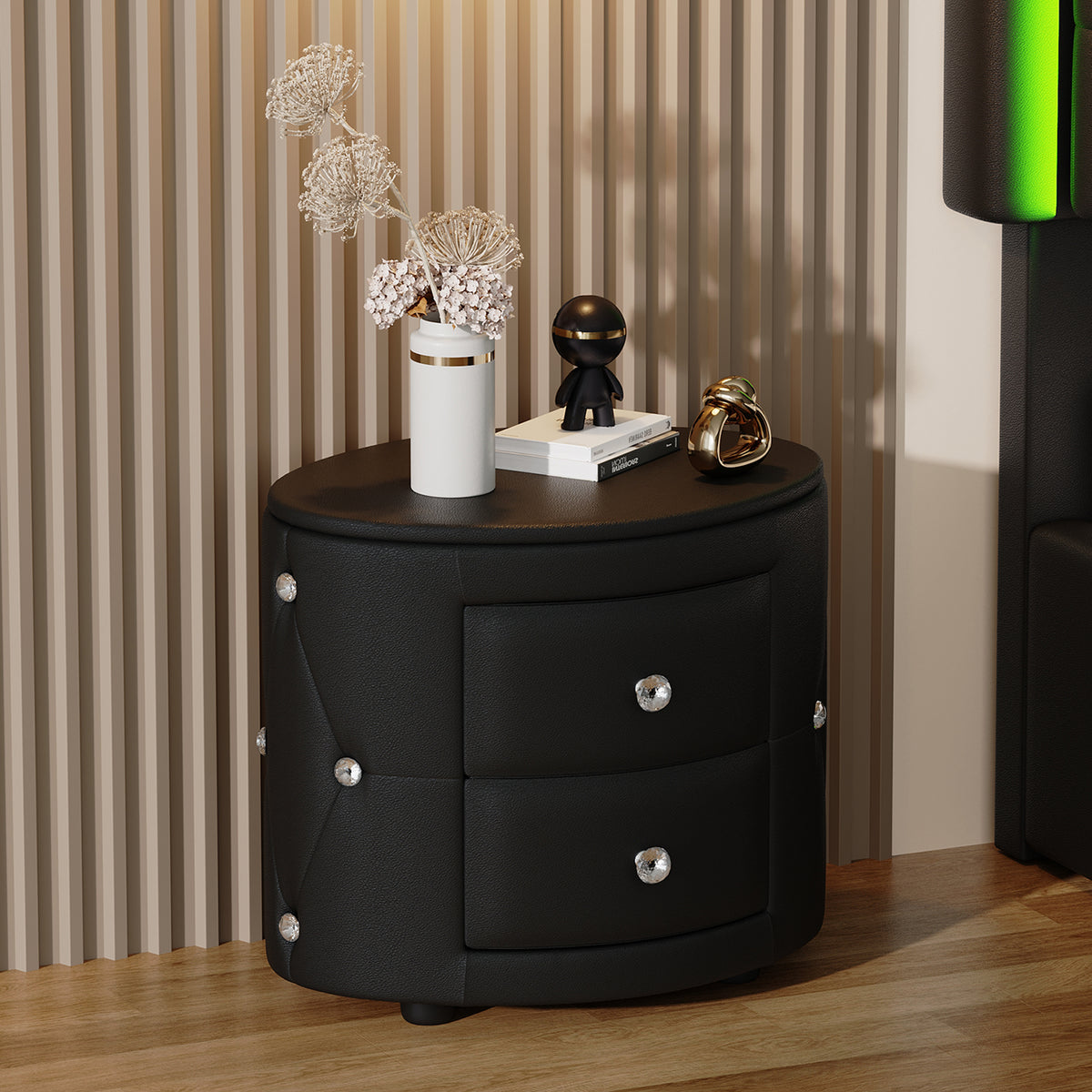 PU Nightstand with Drawers Black