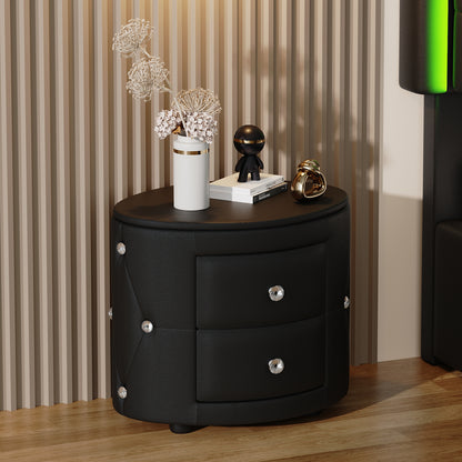 PU Nightstand with Drawers Black