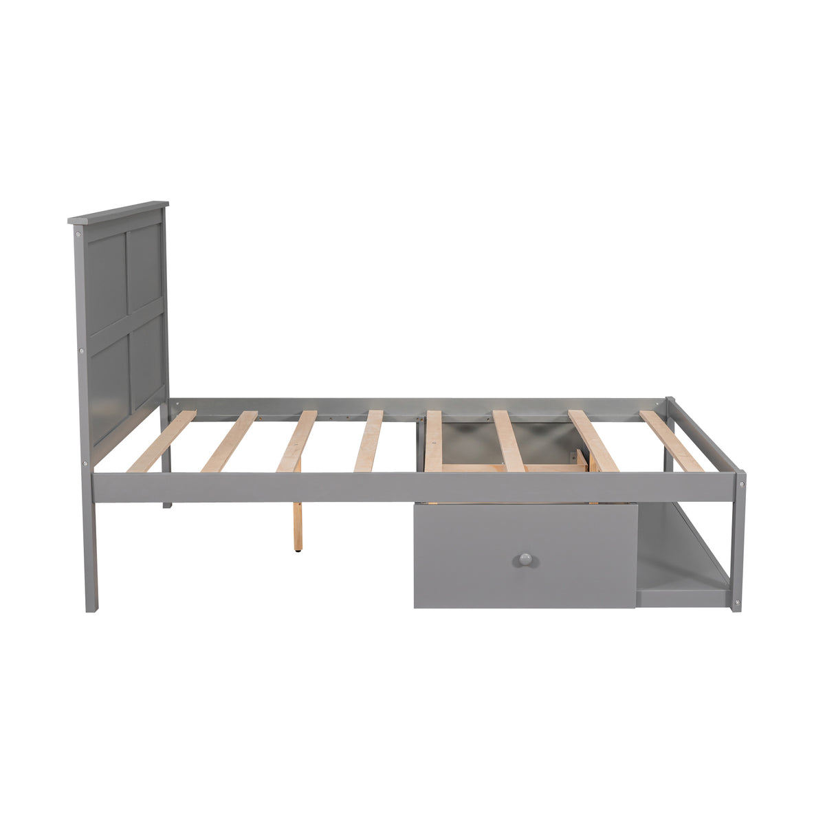 Full Platform Bed with Drawers – Gray Finish