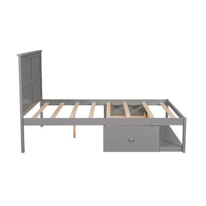 Full Platform Bed with Drawers – Gray Finish