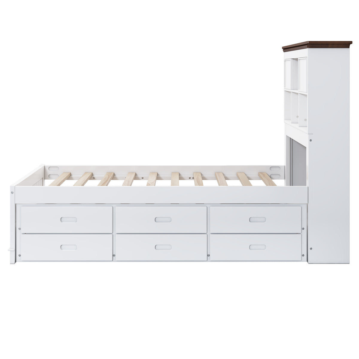 Pine Captain Bookcase Bed White Walnut