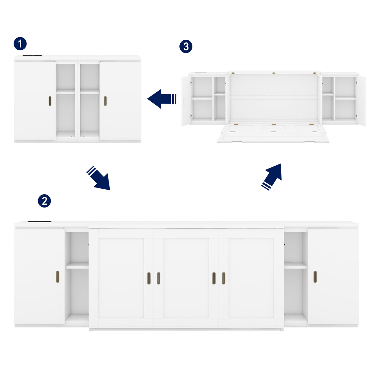 Queen Murphy Bed with USB Ports – White