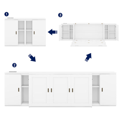 Queen Murphy Bed with USB Ports – White