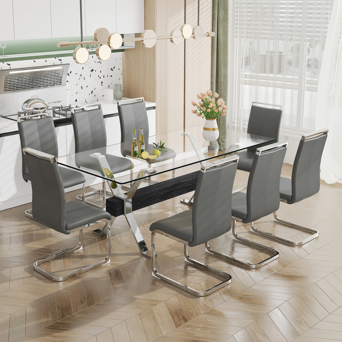Glass Dining Table – Silver Metal Legs
