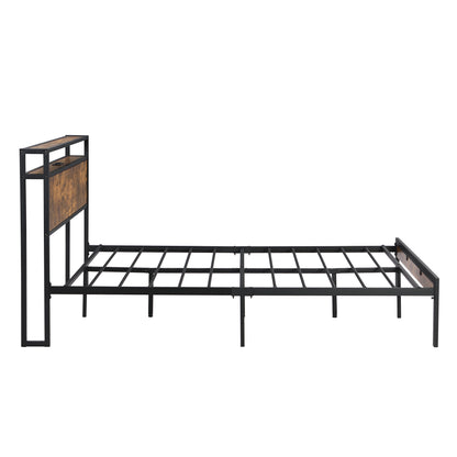 Metal Platform Bed with USB Liner Beige