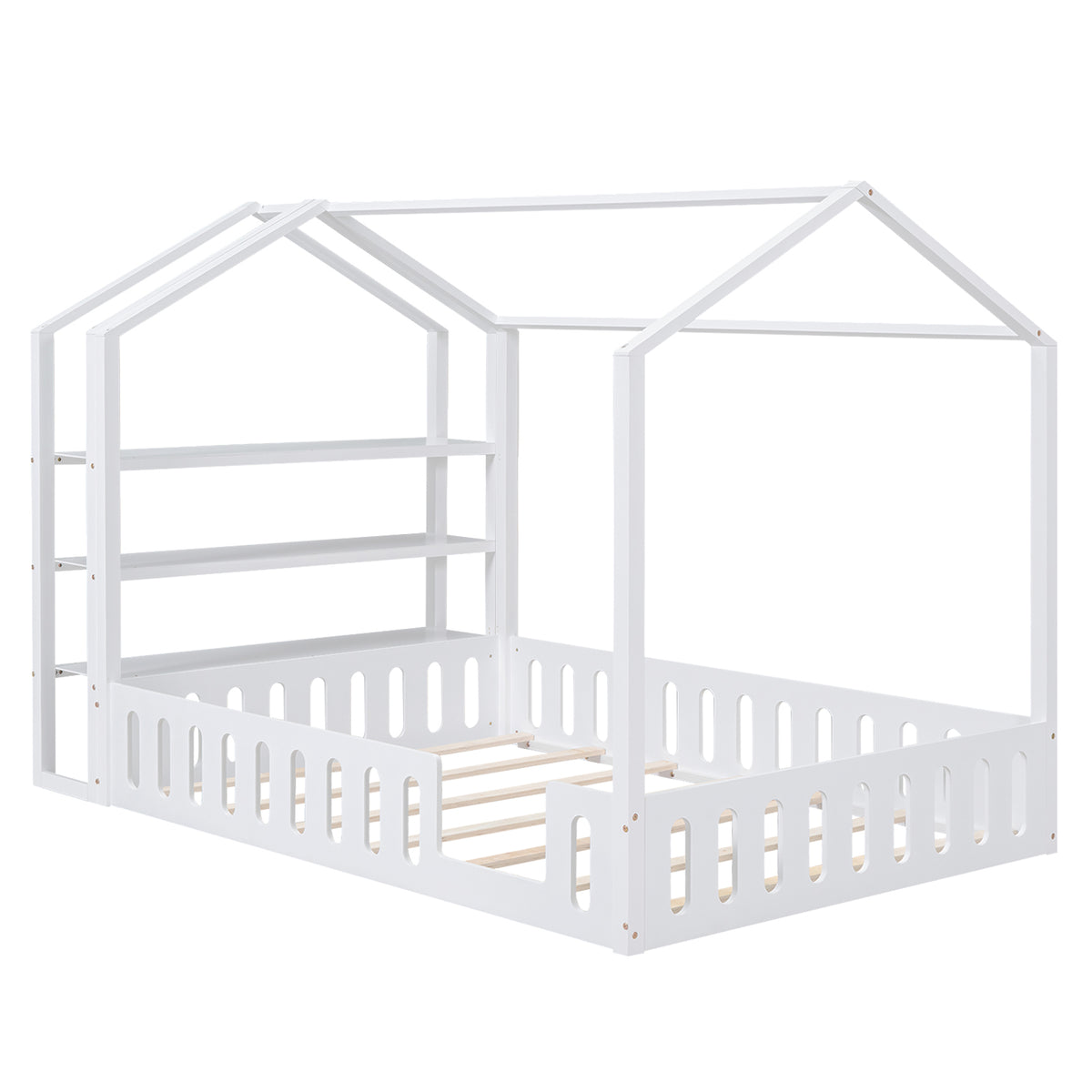 Full Platform Bed with Storage Shelves White