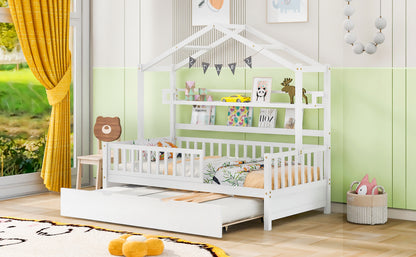 Twin House Bed with Trundle White