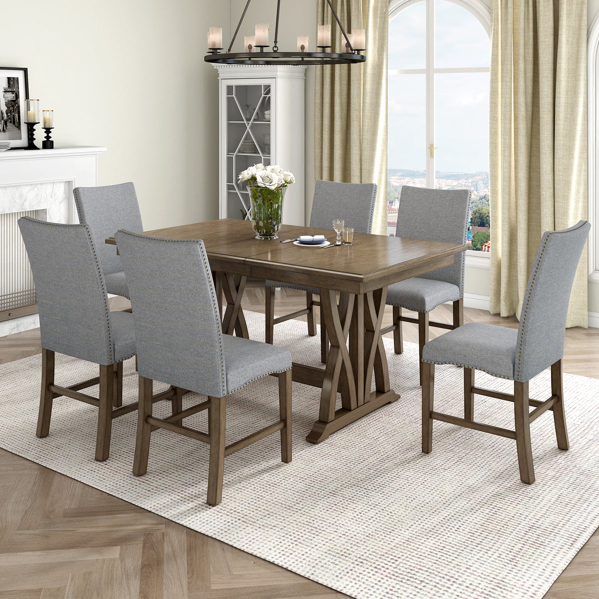Dining Set with Cushioned Chairs Brown