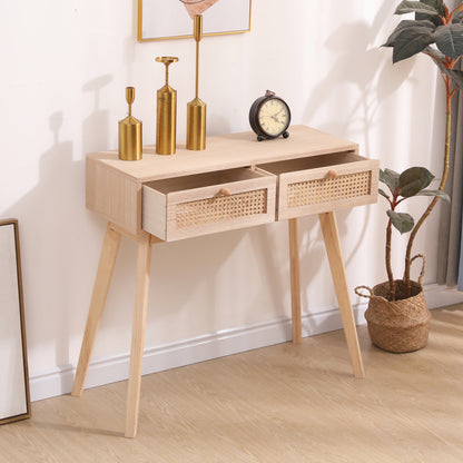 Rattan Side Table with Drawers
