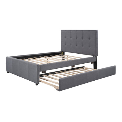 Linen Upholstered Bed with Trundle Full